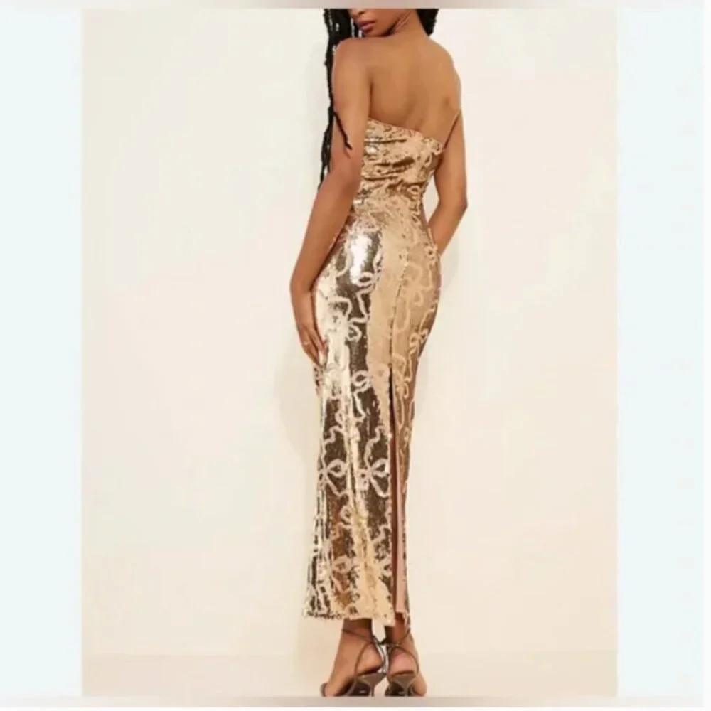 Anthropologie If by Sea Maxi Strapless Gold Sequence Dress size S - Picture 2 of 11